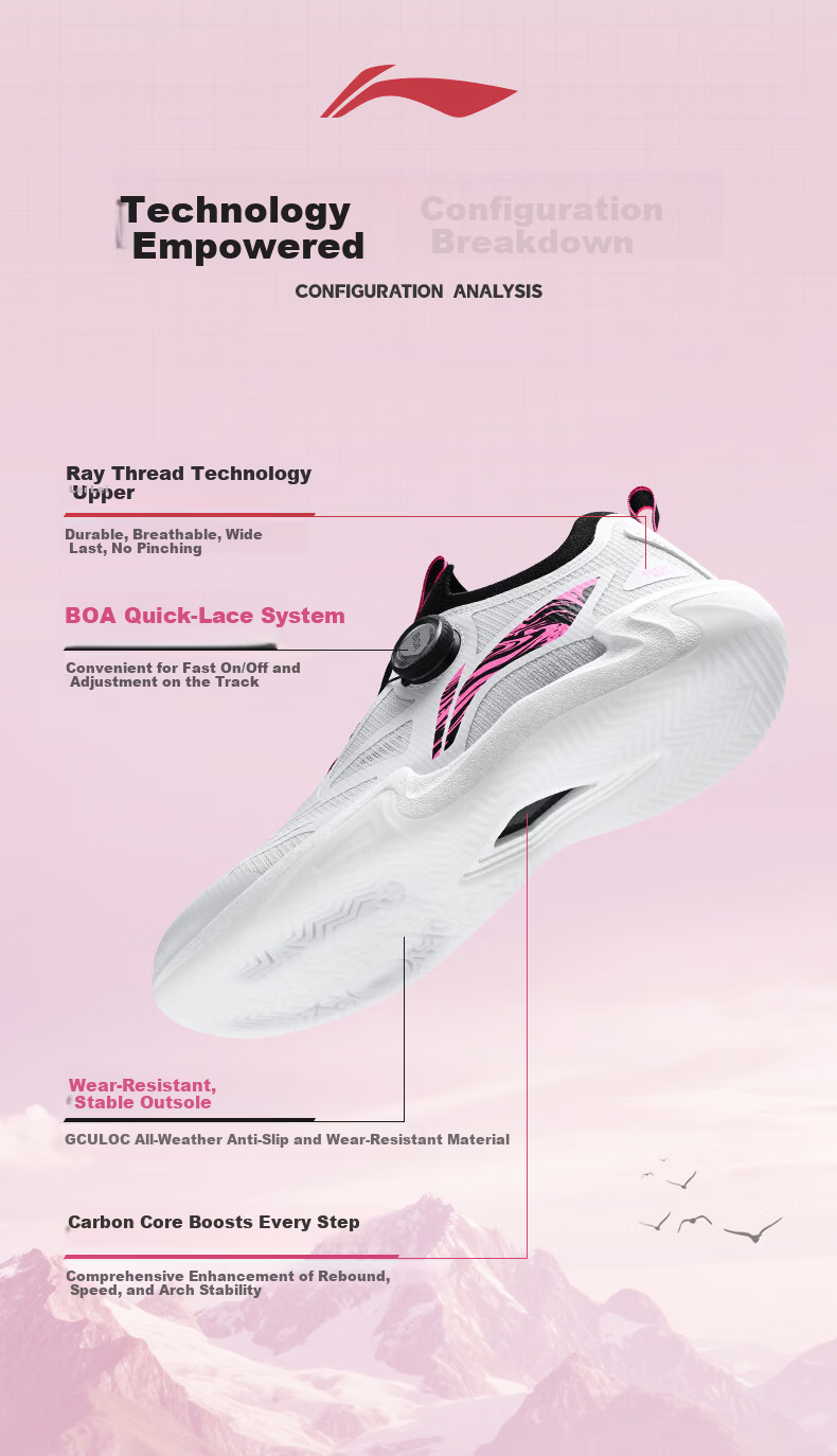 LI-NING Professional Table Tennis Shoes MAGE 2.0 PRO Full Sole BOA Dial Wide Fit Carbon Plate Fluorescent Pink 40 3