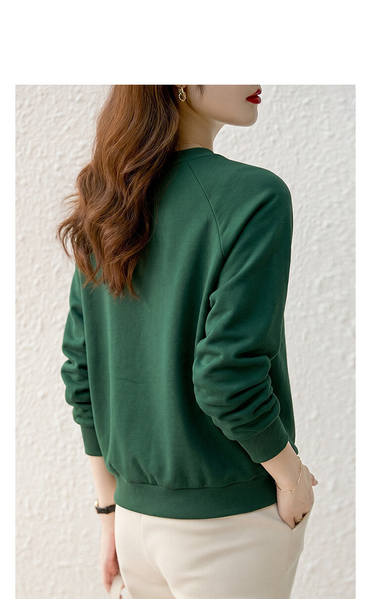 Demana [Cloud Oxygen Cotton Series] Summer Heavywork Pony Embroidery Crew Neck Long Sleeve Slim Fit Petite Sweatshirt for Women Premium Feel 13