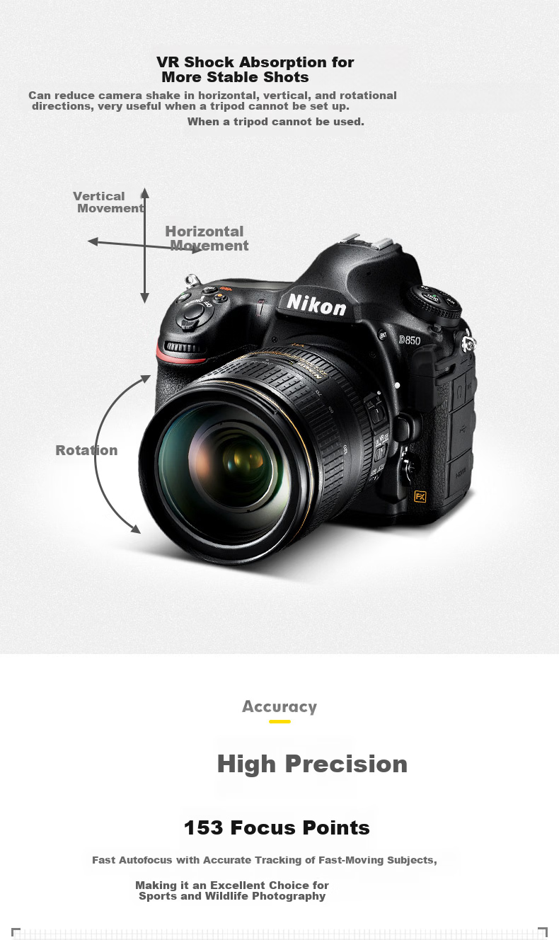 Nikon D850 Full-Frame DSLR Camera 45.75MP Flip Touchscreen 8K Interval Shooting 4