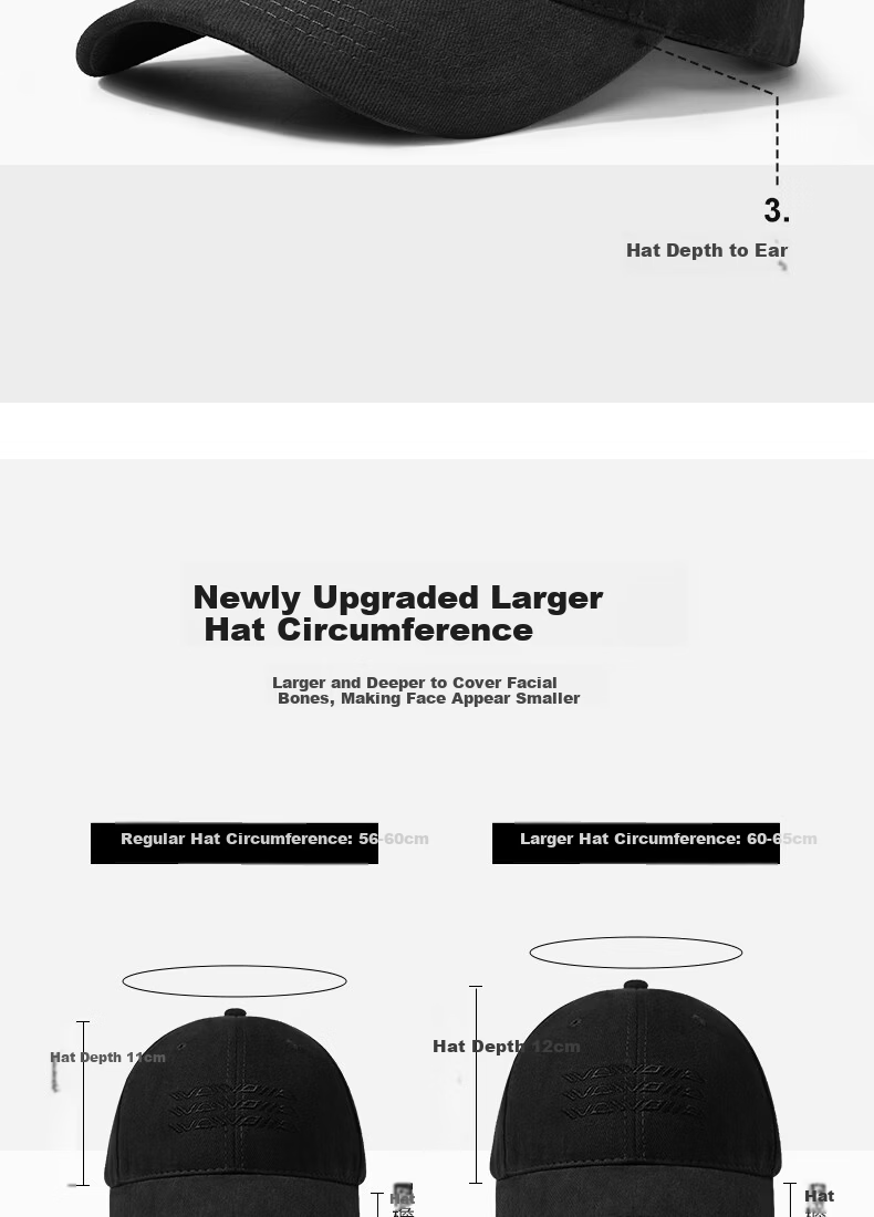 Bejirog Men's Four-Season Slim Face Baseball Cap Women's Sun Protection Sports Versatile Large Head Circumference Trendy Fashion Duckbill Hat 3