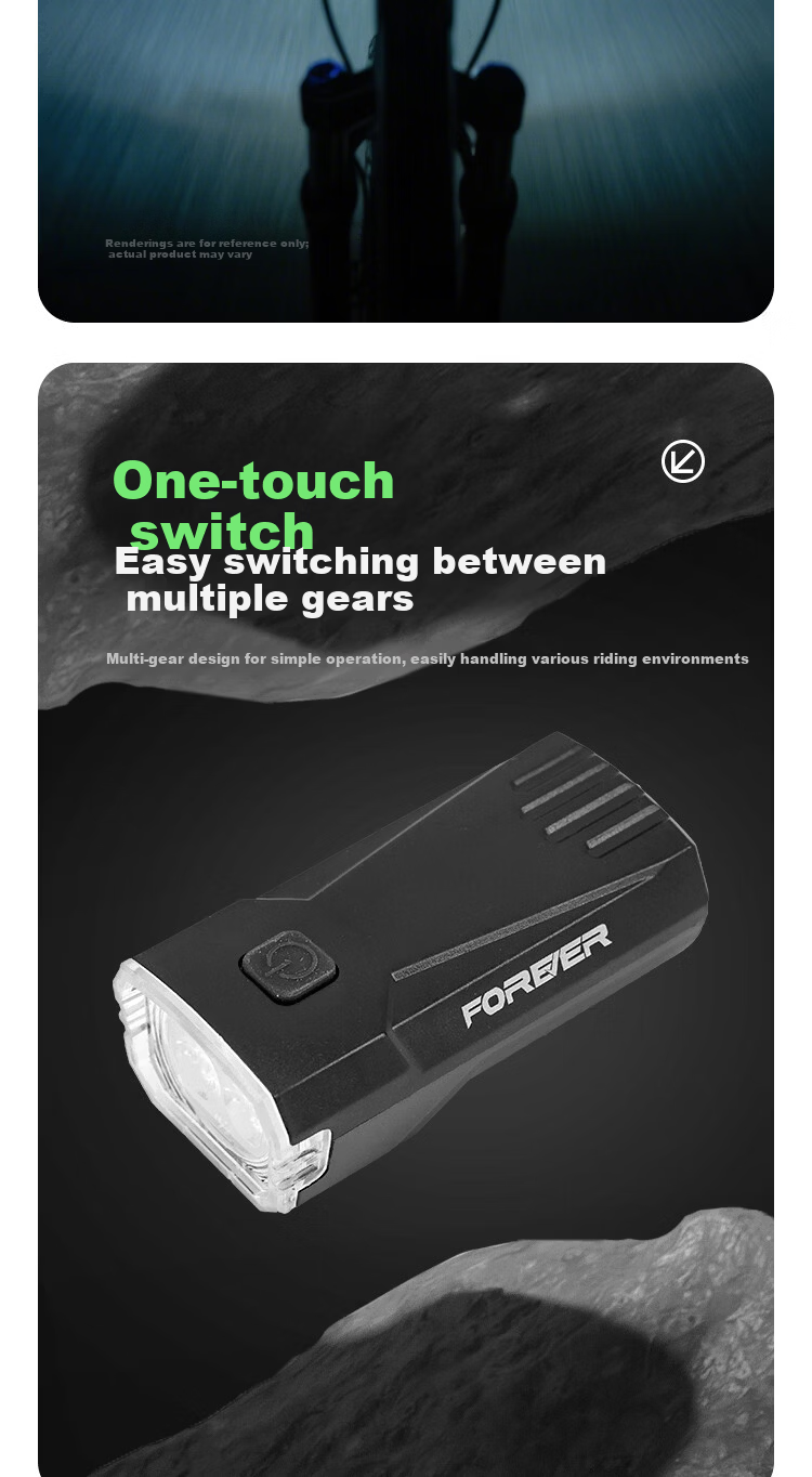 Forever Night Rider High-Power LED Flashlight Triple Light Super Bright 155° Floodlight German Standard Front Bike Light Dual LED Bulbs 8
