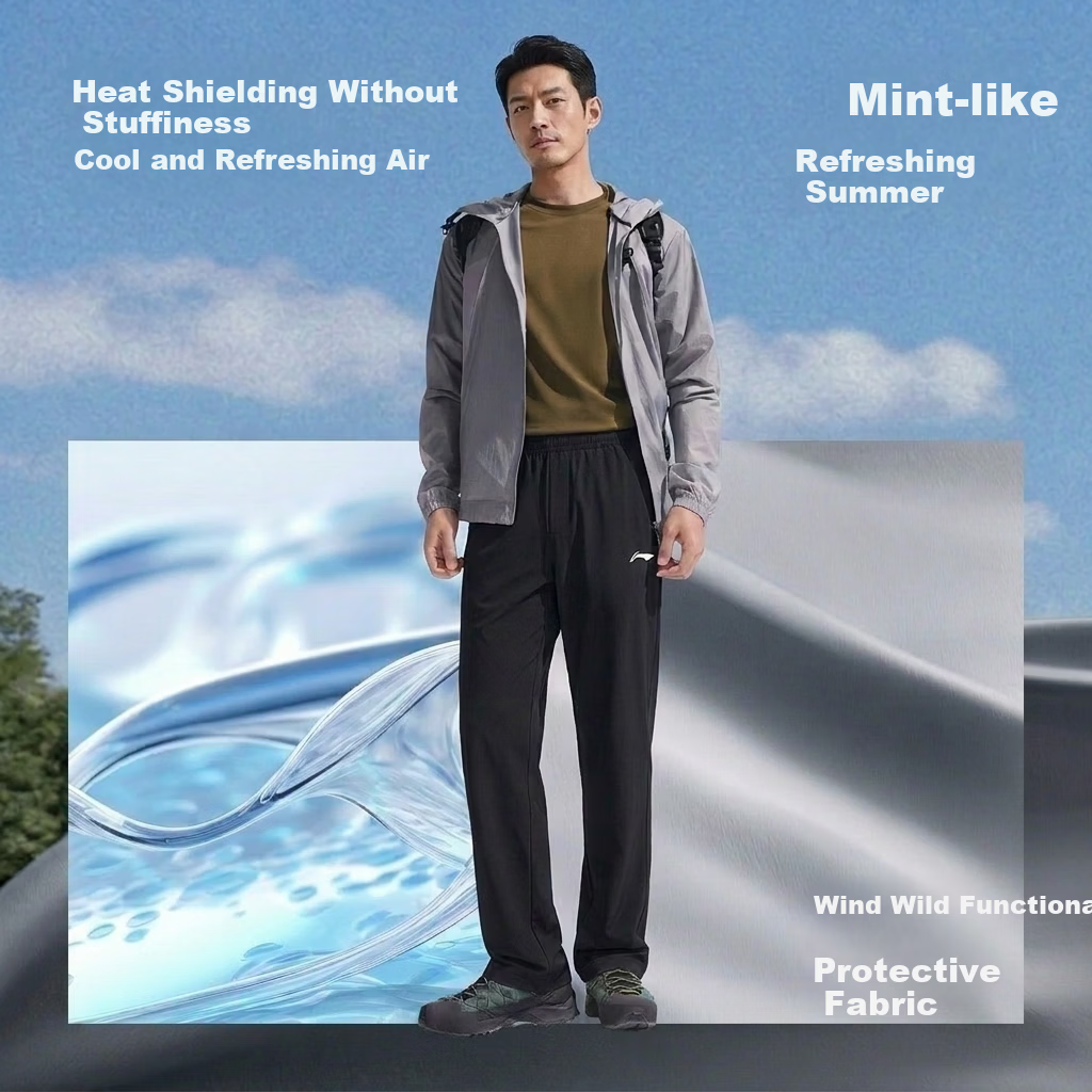 Li-Ning Men's Sports Pants, Summer Quick-Dry Breathable New Thin Ice Silk Climbing Martial Arts Pants, Elastic Waist Straight-Leg Two-Way Wear 3