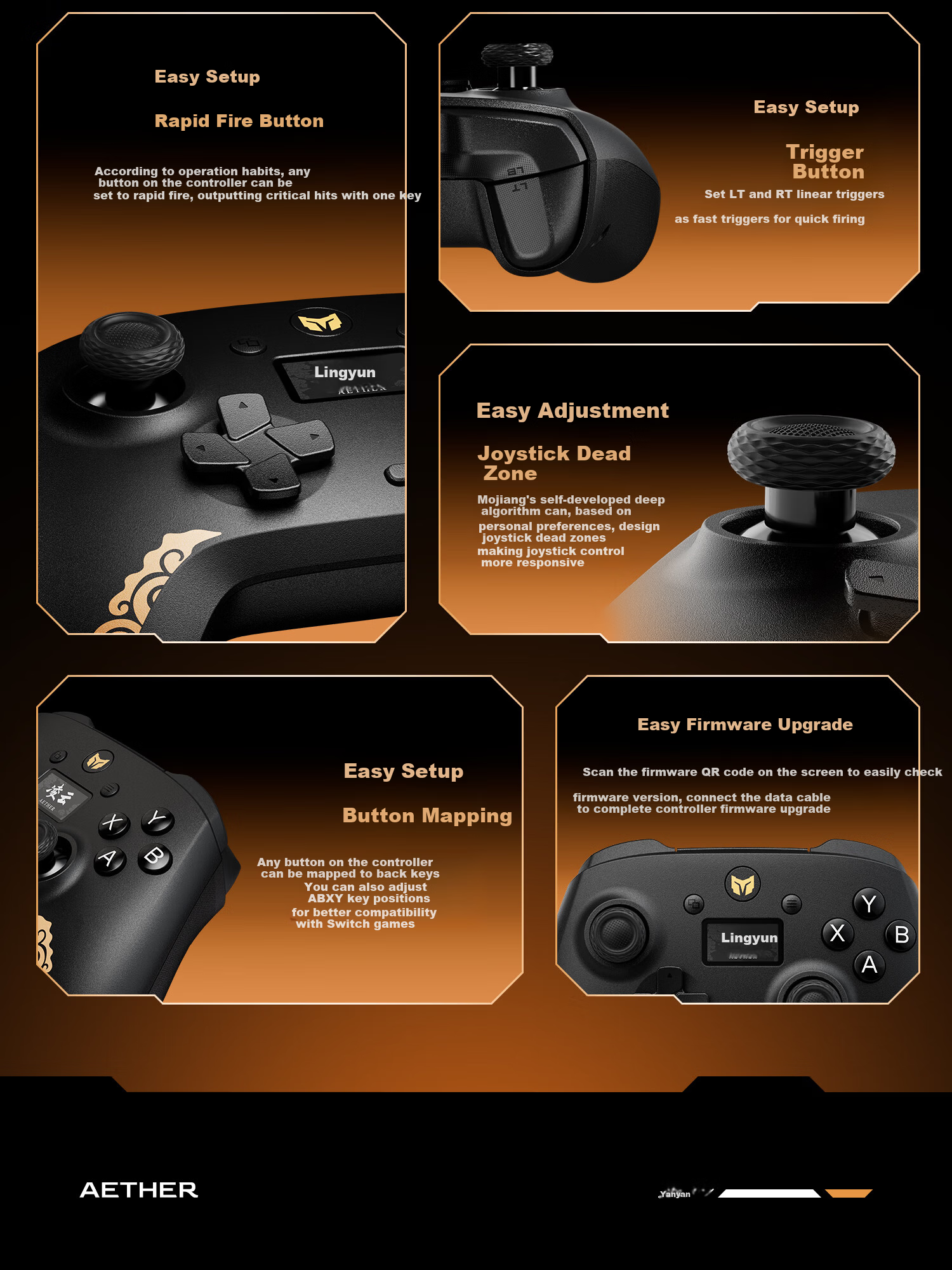 Mojang Lingyun Wireless Gaming Controller Smart Screen Bluetooth 2.4G Compatible with PC Tablet Phone Switch Computer Steam Dual Shadow Wonderland Monster Hunter Black Gold Edition 3