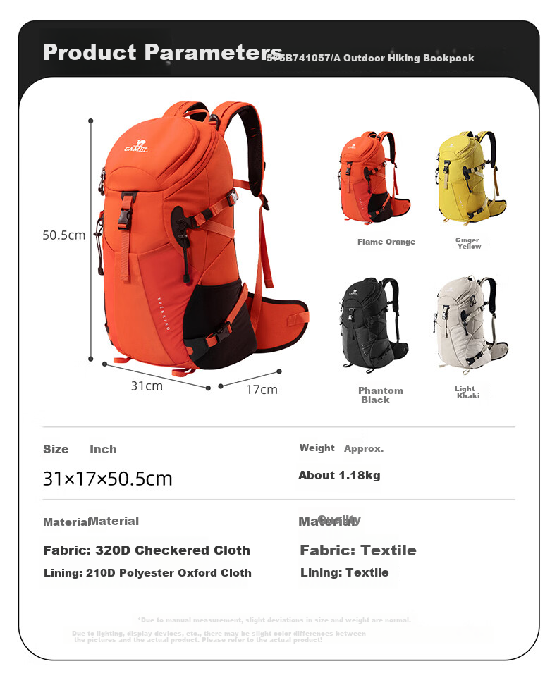 CAMEL Mountain Habitat Professional Mountaineering Backpack Large Capacity Outdoor Hiking Travel Lightweight Double Shoulder Bag 575B741057A 16