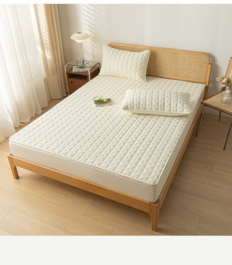 MUJI Class A Waterproof Soybean Cotton-Padded Fitted Sheet Single Double 1.8x2m Mattress Protector Cover for 1.8m Bed 12