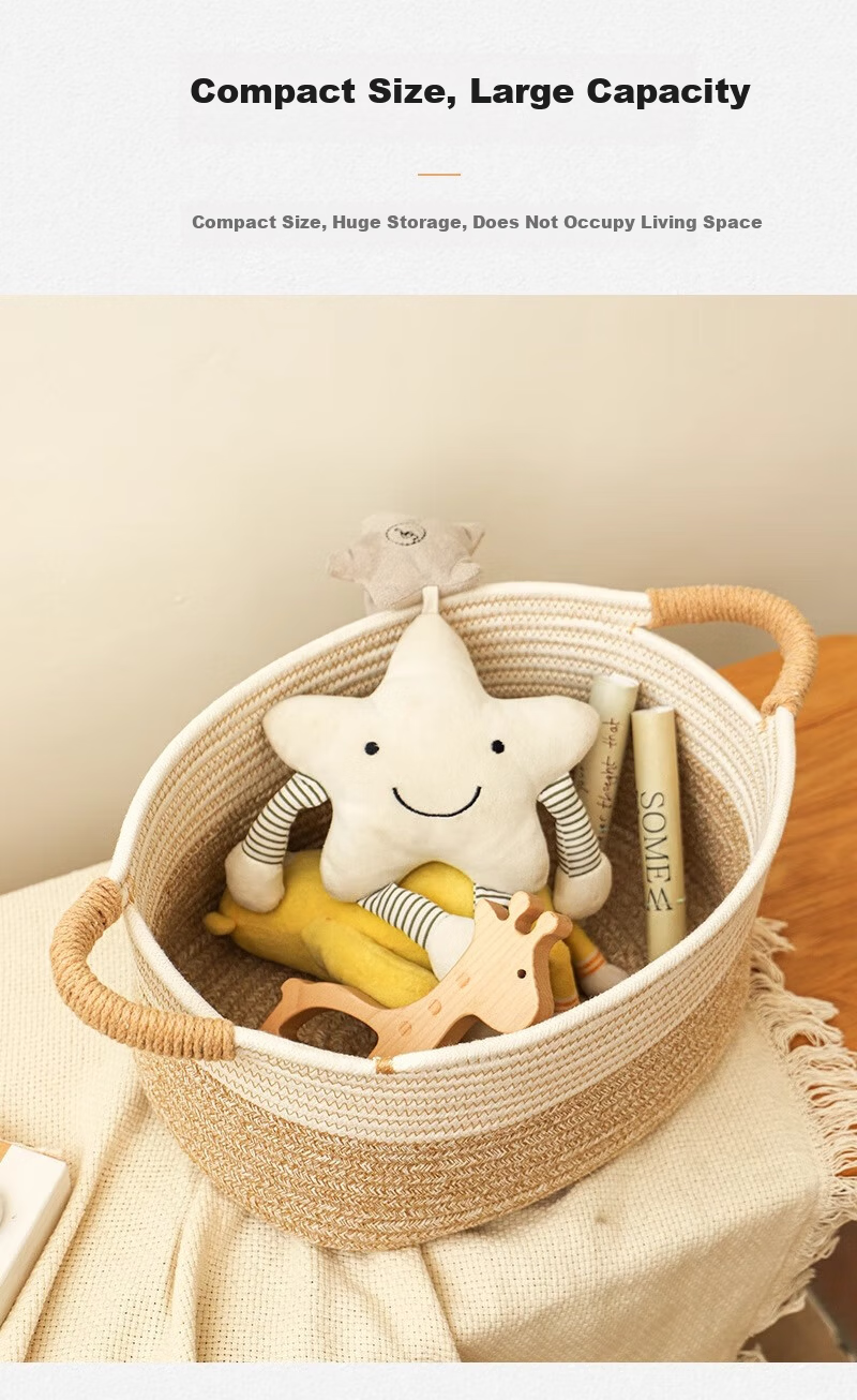 Yuanben Handmade Cotton Rope Woven Storage Basket for Bedside Cabinet, Multi-Purpose Organizer for Snacks, Toys, Clothes, Home Use 6