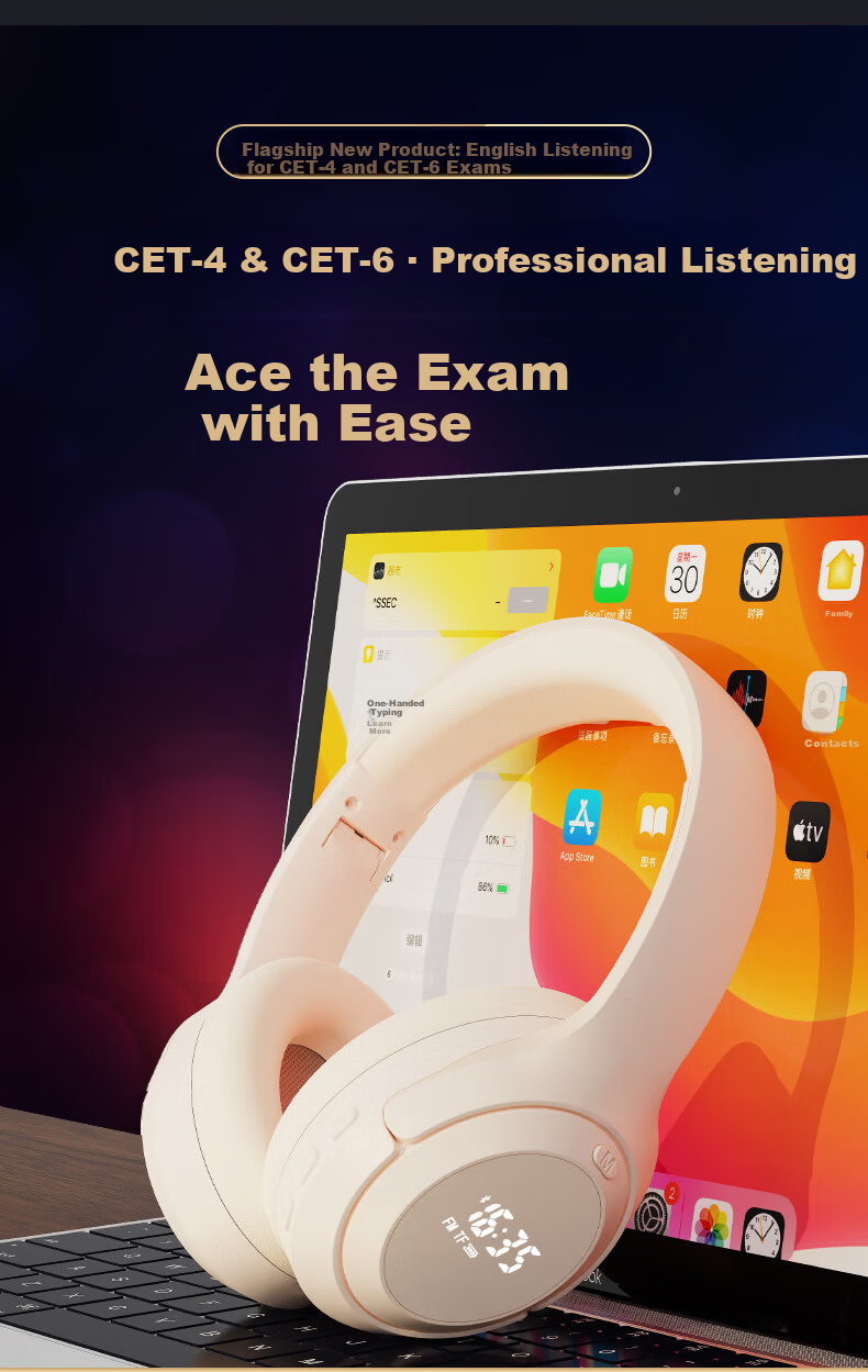Kewo CET-4 and CET-6 Listening Headphones Adjustable Frequency FM Exam Dedicated University Student Over-Ear Bluetooth Wireless Noise-Cancelling Radio for Graduate Exam TOEFL IELTS 2