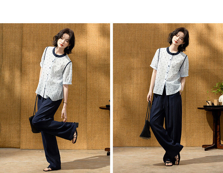 Demana [Smooth Lyocell] Summer Color-Block Bowknot Printed Round Neck Striped Short Sleeve Loose Petite Women's Shirt 18