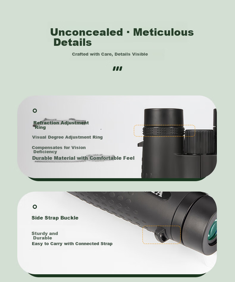 BIJIA 10X42 Purple Coated Multi-Functional Outdoor Multi-Layer Coated High-Definition High-Transparency Multi-Power Binoculars Anti-Slip Telescope 11
