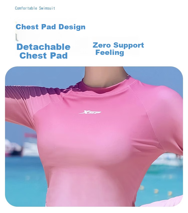 Xtep Women's Two-Piece Gradient Long Sleeve Conservative Student Swimsuit Slimming Vacation Beachwear 8