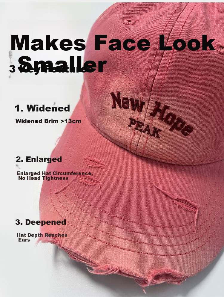 Peak Baseball Cap Small Face Large Head Circumference Distressed Vintage Style Wide Brim Outdoor Sun Protection Breathable Sports Hat 10