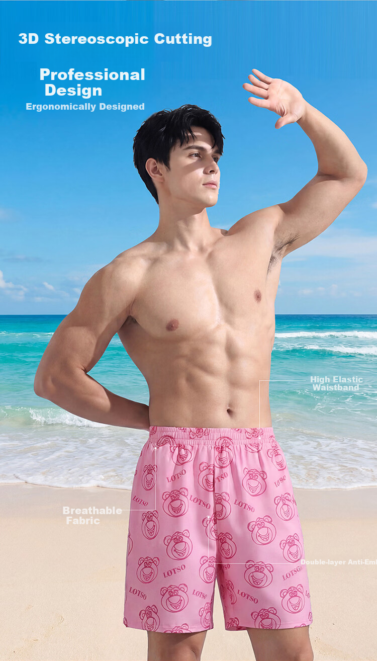 Disney Men's Swim Trunks Swimming Gear Beach Vacation Swimwear D86512S2F Pink Strawberry Bear 3XL 4