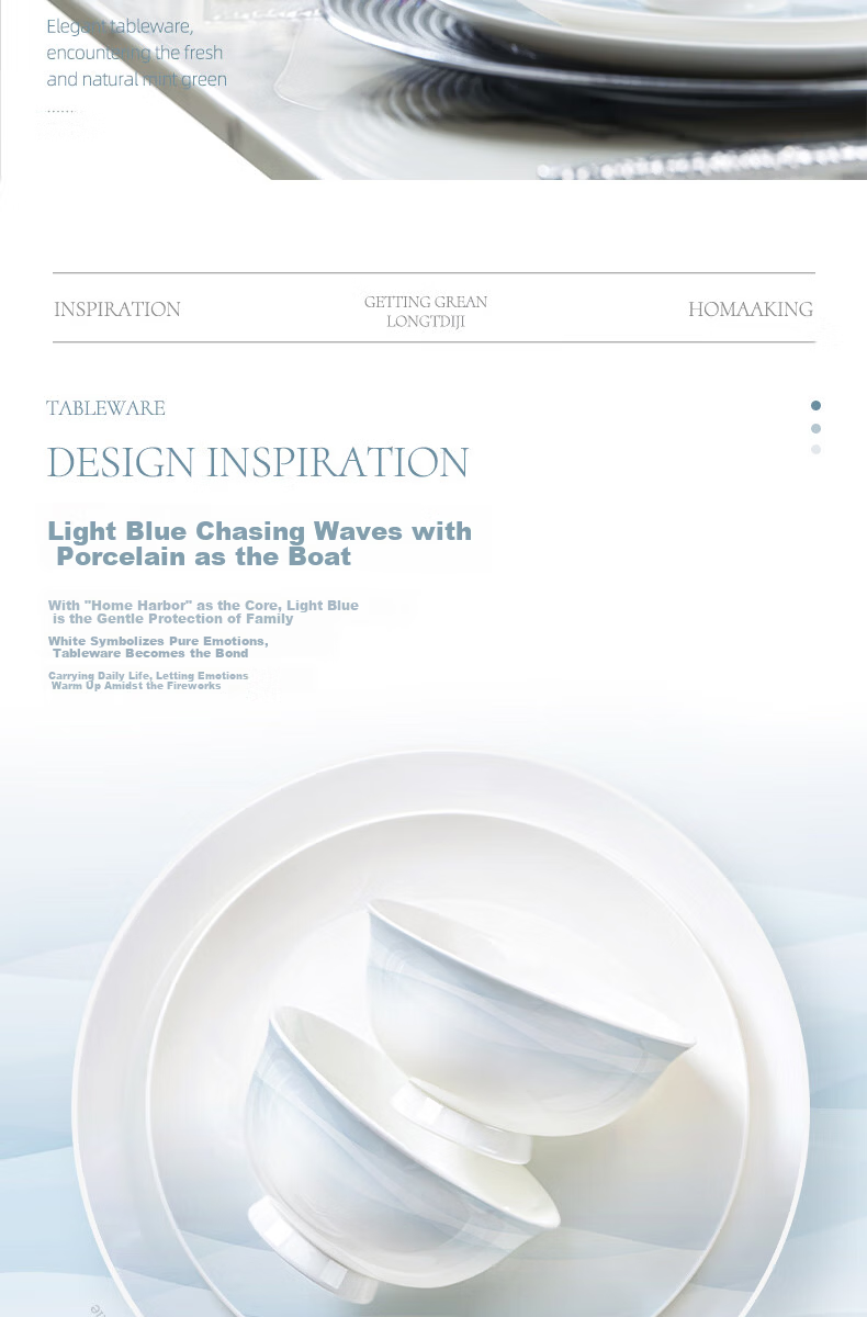 NINE CRANES Jingdezhen Premium Gradient Tableware Set High-End Bowls and Plates Home Use Stylish 2