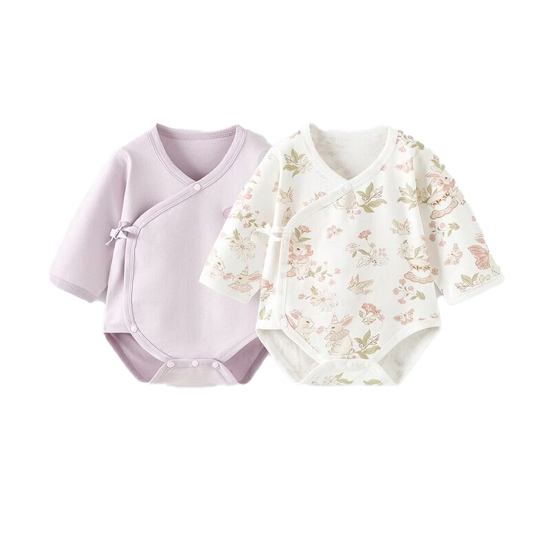 TONGTAI Baby Bodysuit Spring and Autumn Pure Cotton Infant One-piece Newborn Triangle Romper Pajamas Purple 52cm