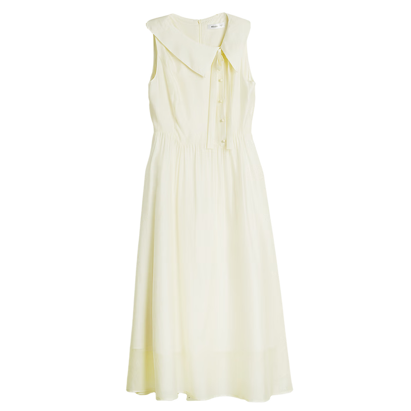 Olrain Eurielle Summer Women's Tencel Cotton Dress Lapel Waist Slimming Elegant Sleeveless Mid-Length Dress Apricot L