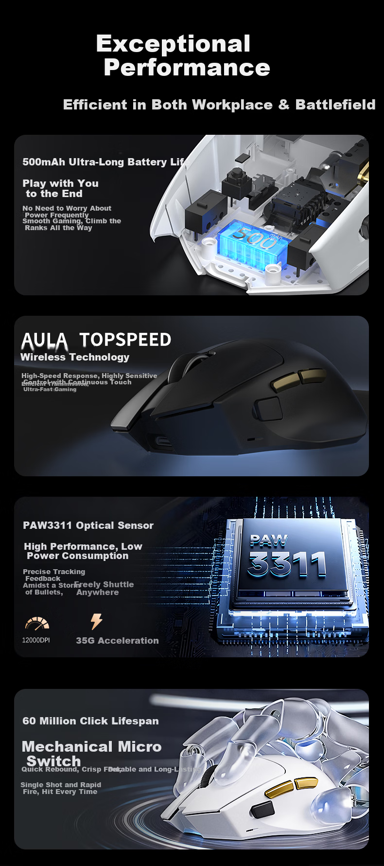 AULA V5 Mouse Large Medium Hand Wired/Wireless 2.4G/Bluetooth Tri-Mode Right-Handed Ergonomic Gaming Office PAW3311 Bauhinia Red 5