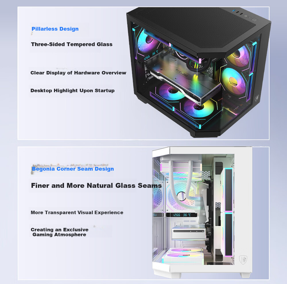 SAHARA Space Capsule 6 Seaview White Gaming Office Desktop PC Case with Side Window, Triple Glass Support, MATX, 240mm Water Cooling, 7 Fan Slots 2