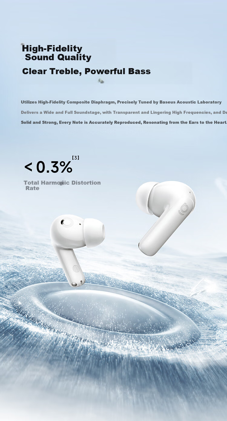 BASEUS BP1 NC In-Ear True Wireless Bluetooth Earphones Deep Noise Cancellation Long Battery Life Custom Touch Control Compatible with Apple iPhone 17 Huawei Vivo Phones Gift 10