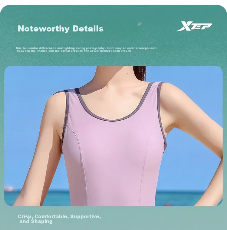 Xtep Women's Sleeveless One-Piece Swim Dress Slimming Tummy Control Conservative Beach Vacation Versatile Swimsuit 10