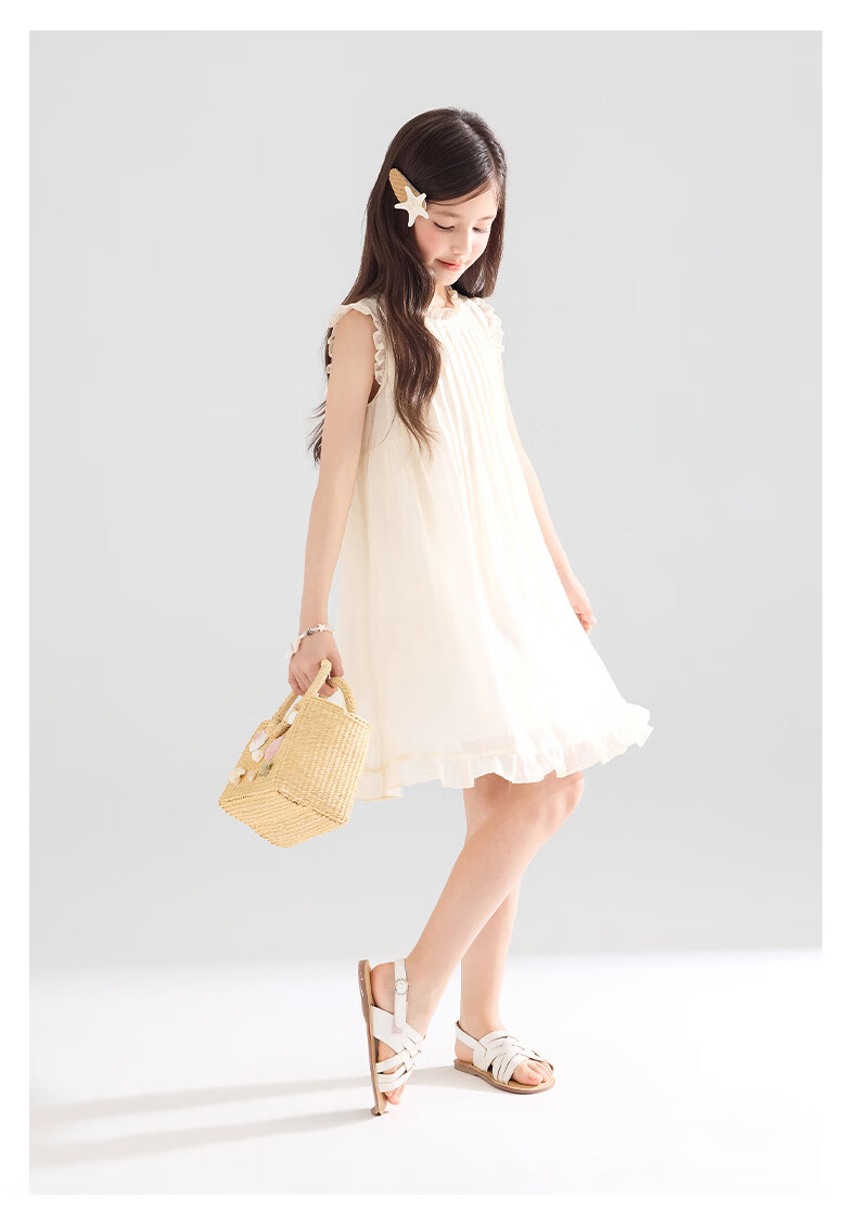 Mucmukn Star Shell Wave Tencel Lyocell Ruffle Vest Dress Island Vacation Princess Dress Girls Summer 16