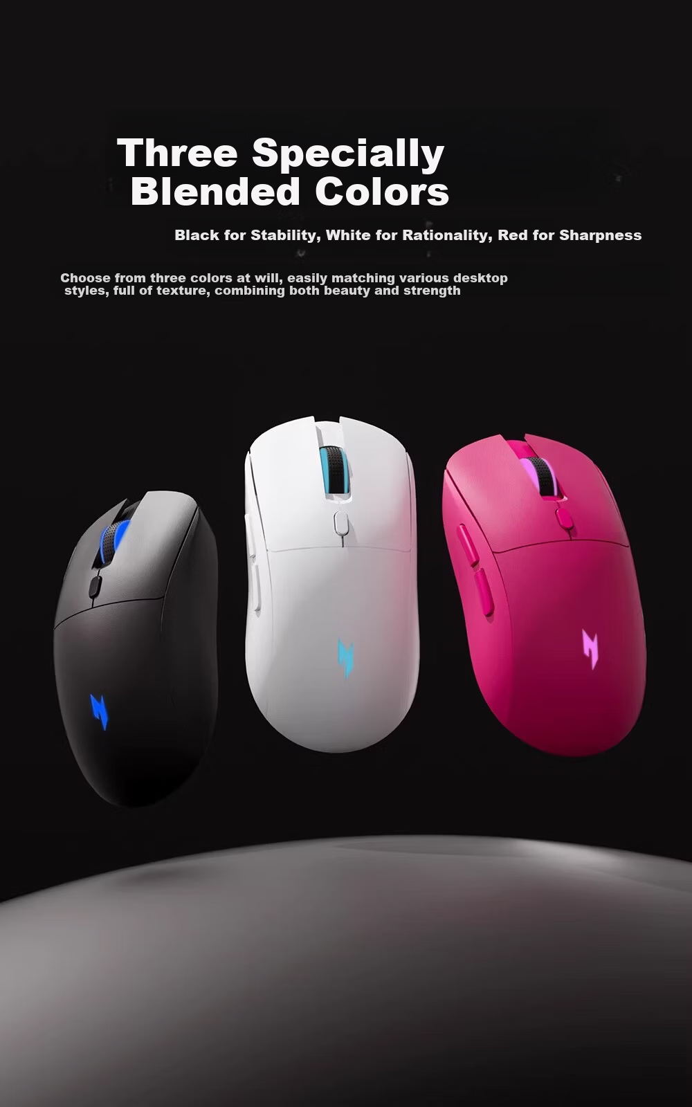 Acer Three-Mode Gaming Mouse RGB Lighting Silent Click Rechargeable Wireless Bluetooth Wired Ergonomic OMR319 Rose Red 8