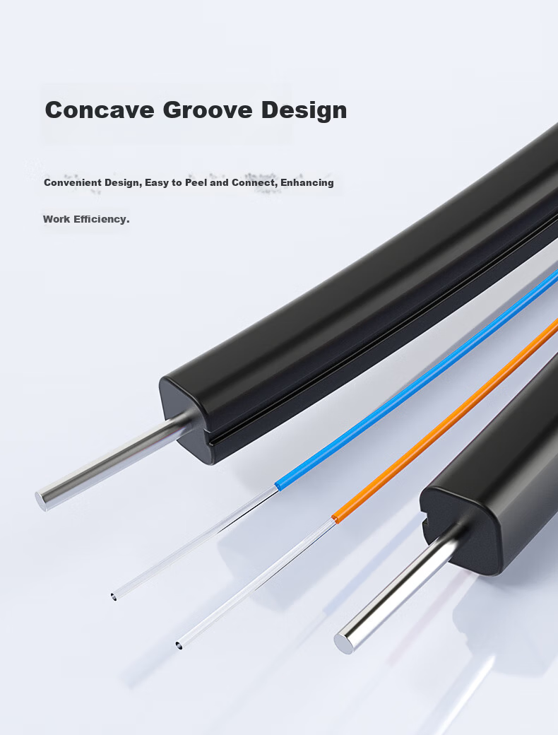 FiberHome Tiancheng Telecom Grade Indoor Butterfly Fiber Optic Drop Cable Single Mode 1 Core 2 Steel Wires Black GJXH Fiber FTTH Optical Modem Extension Pre-embedded Cable 3