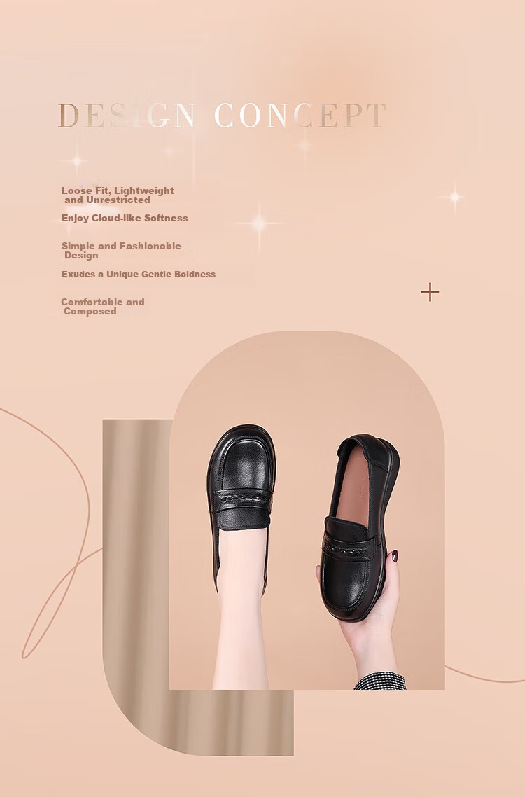 Red Dragonfly Women's Middle-aged and Elderly Mom Leather Shoes Cowhide Slip-on Loafers Soft Sole Flats WTB351791 Black Size 37 2