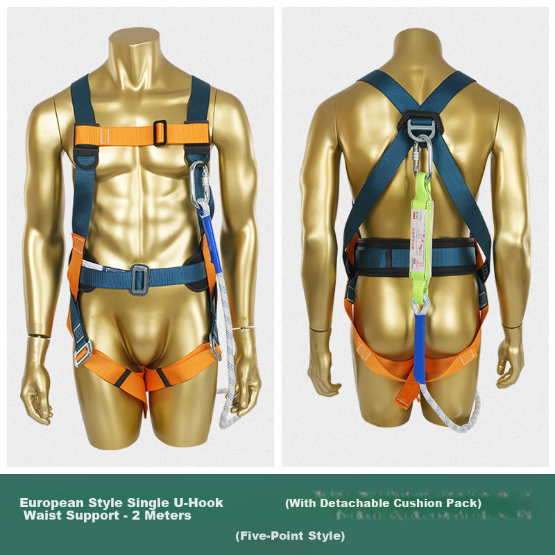 SHOUDUN European Style Safety Belt Fall Protection Harness Electrician Waist Belt Construction Wear-Resistant Outdoor Buffer Safety Rope European Full Body Single Small Hook 2 Meters 19