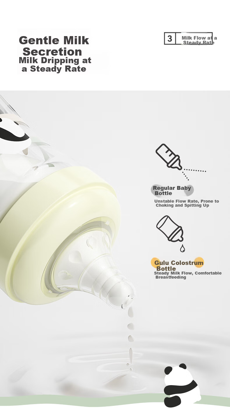 COCOME Gulu Xiongmao 0-3 Months Newborn Colostrum Anti-Colic Glass Bottle, Shatterproof And Heat-Resistant, 160ml 3