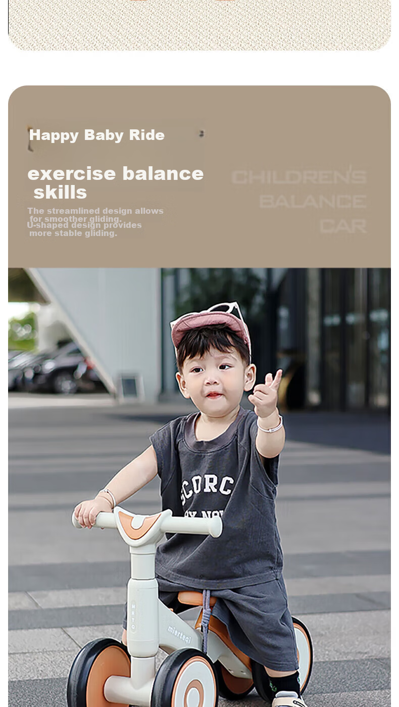 Besnay Kids Balance Bike 1-3 Years Old Baby Four-Wheel Glide Bike Anti-Tip Beginner Infant Scooter Toddler Ride-On Car 7
