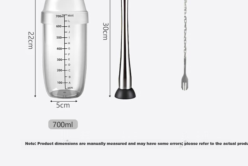 Maomiyoupin High Borosilicate Glass Shaker Set, Hand-Shaken Lemon Tea Tool, Cocktail Mixer, Milk Tea Ice Crusher, Juice Muddler 17