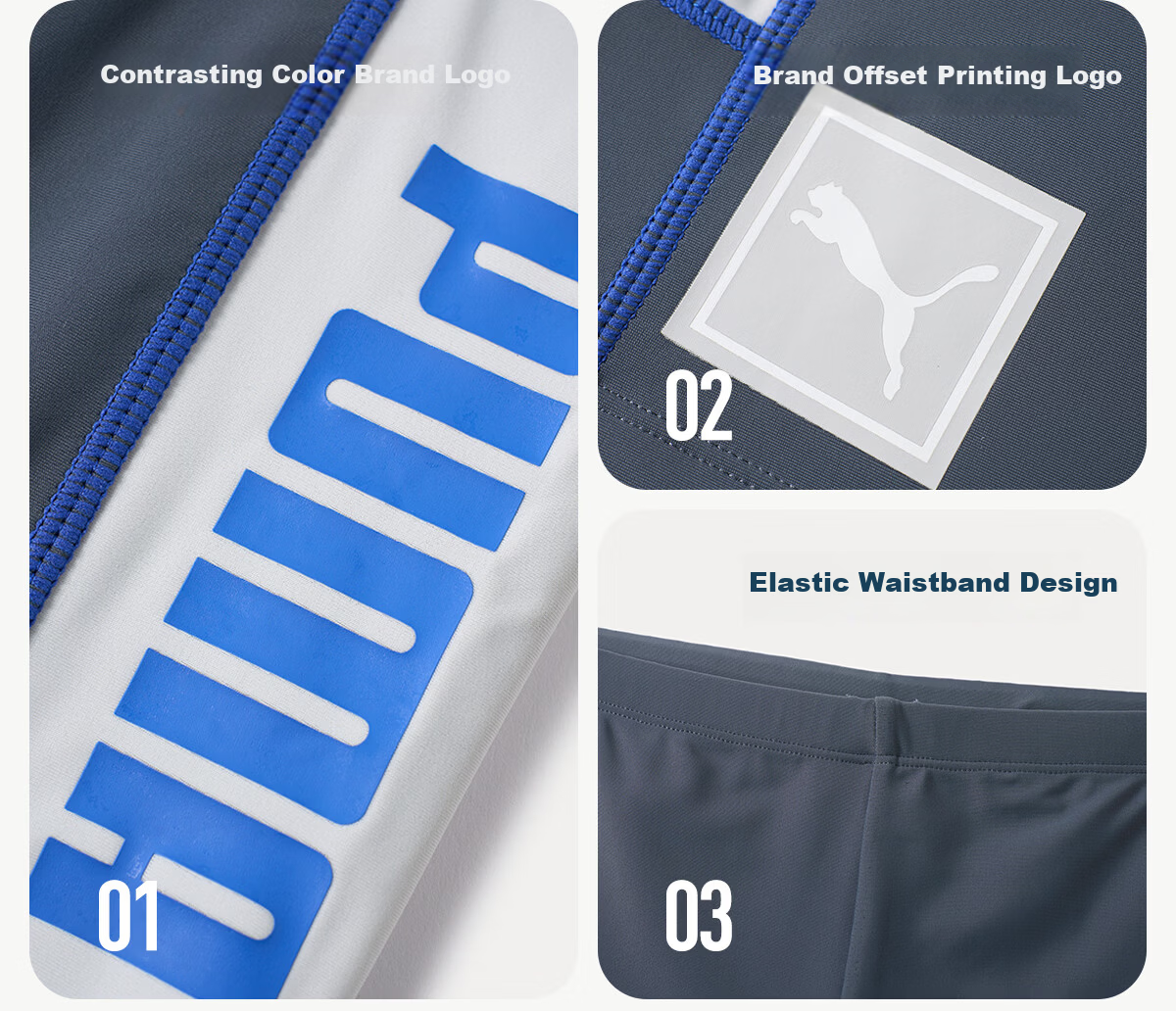 PUMA Kids Swimwear Swim Trunks Casual Sports Yarn-Dyed Sun Protection Boys Swim Shorts Comfortable High Elasticity Children's Swimming Trunks 20