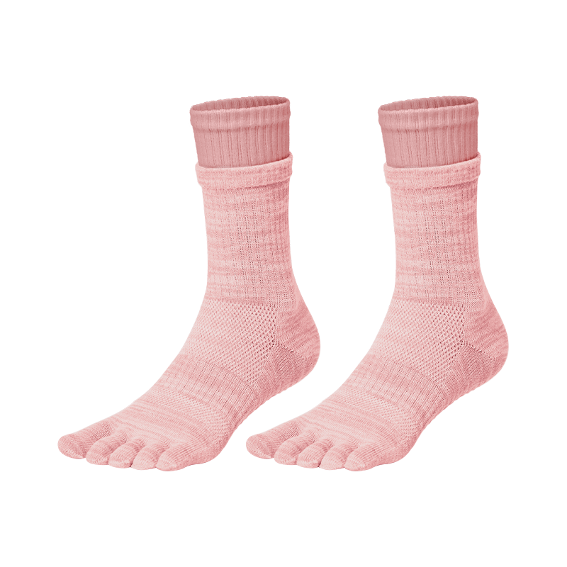 Keep Spliced Mid-Calf Five-Toe Yoga Socks Early Cherry Pink Indoor Floor Sports Dance Pilates Non-Slip