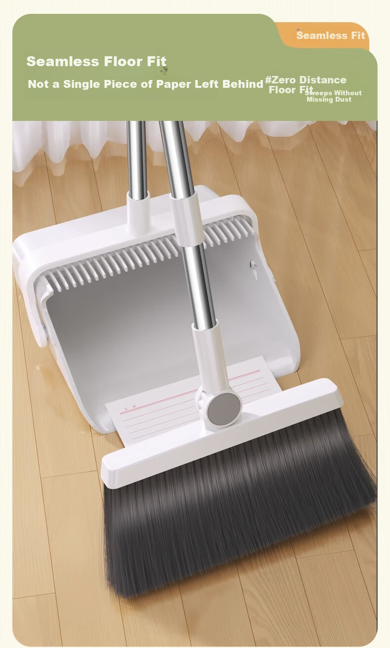Jieshibao Broom And Dustpan Set, Household Broom Combination, Non-Stick Hair Sweeping Tool, Floor Scraper, Nordic Gree 7