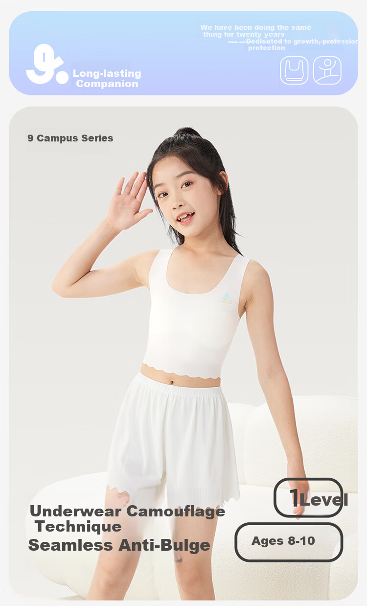 Jiusuiban Children's Underwear, Girls' Developmental Bra for Ages 8-10, Thin Modal Mid-Length Invisible Vest for Young Girls 1