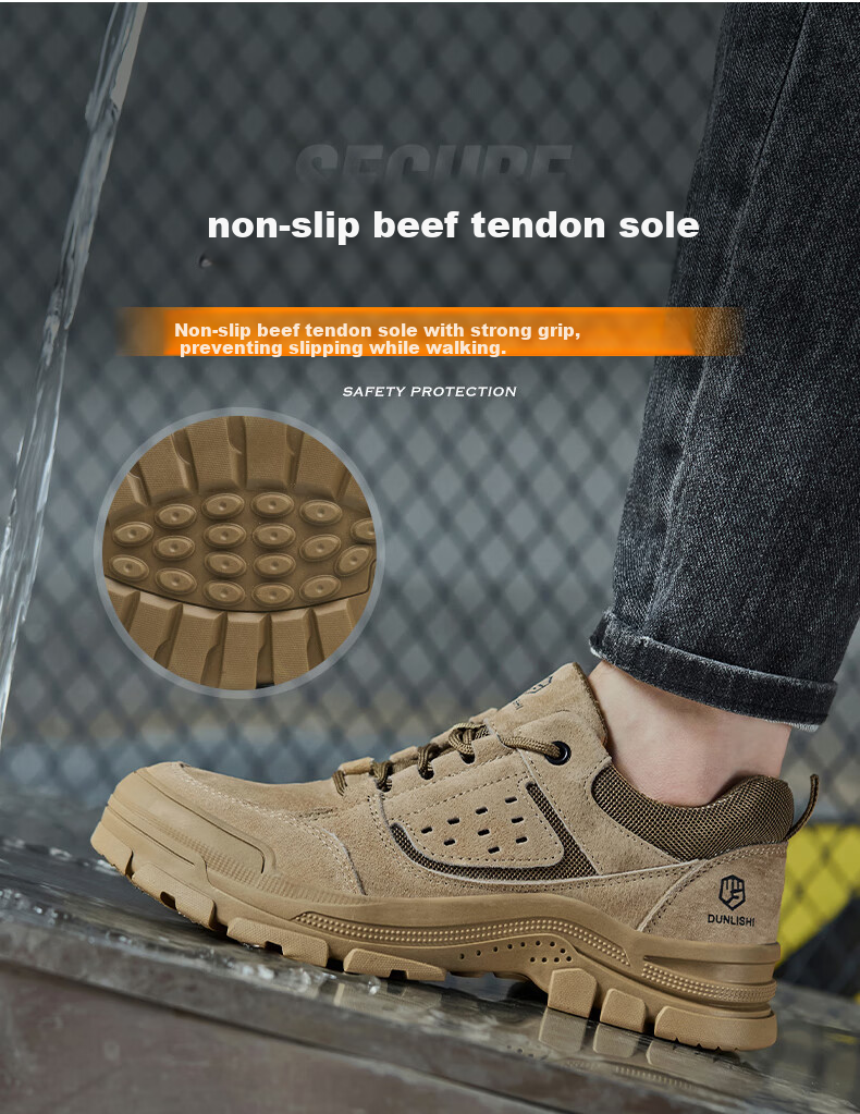 Dunlishi Steel Toe Safety Shoes Men Anti-Smash Anti-Puncture Work Shoes Women Comfortable Durable Protective Construction Shoes 0052 Khaki All-Season Size 37 9