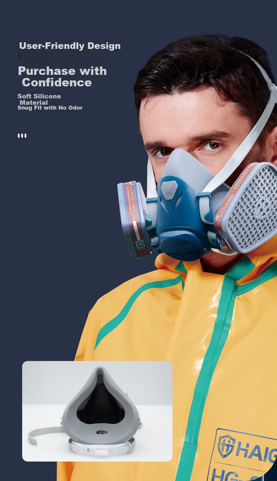 HAI GU HG-600 Silicone Half Face Gas Mask Respirator Acidic Organic CO Formaldehyde Toxic Gas Protection Half Mask 3