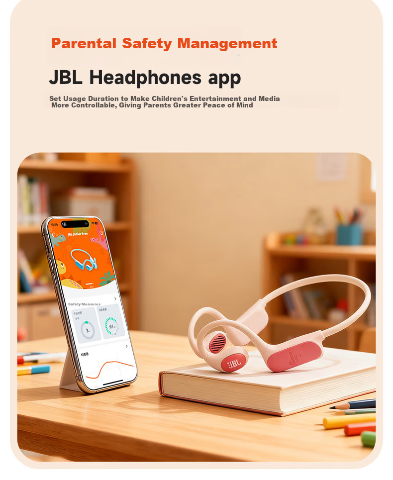 JBL JR Free Open-Ear Wireless Neckband Kids Headphones Non-In-Ear Bluetooth Ear-Hook Student Study Online Class Sports Music Ear Protection Parent-Child Education Sky Blue Purple 10