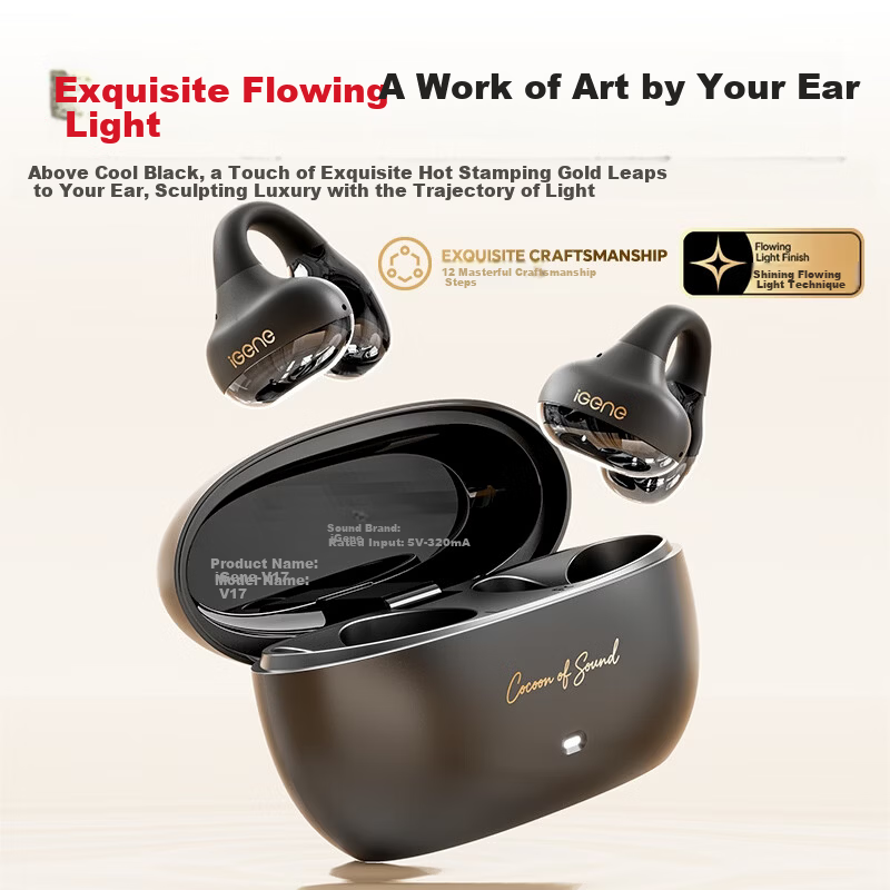 Jiyin [Slight In-Ear Sports Ear Clip] Bluetooth 6.0 Ear Clip Open-Style Running Music Gaming Noise-Cancelling Long Battery Life Bone Conduction Concept Wireless Ear Hook V17