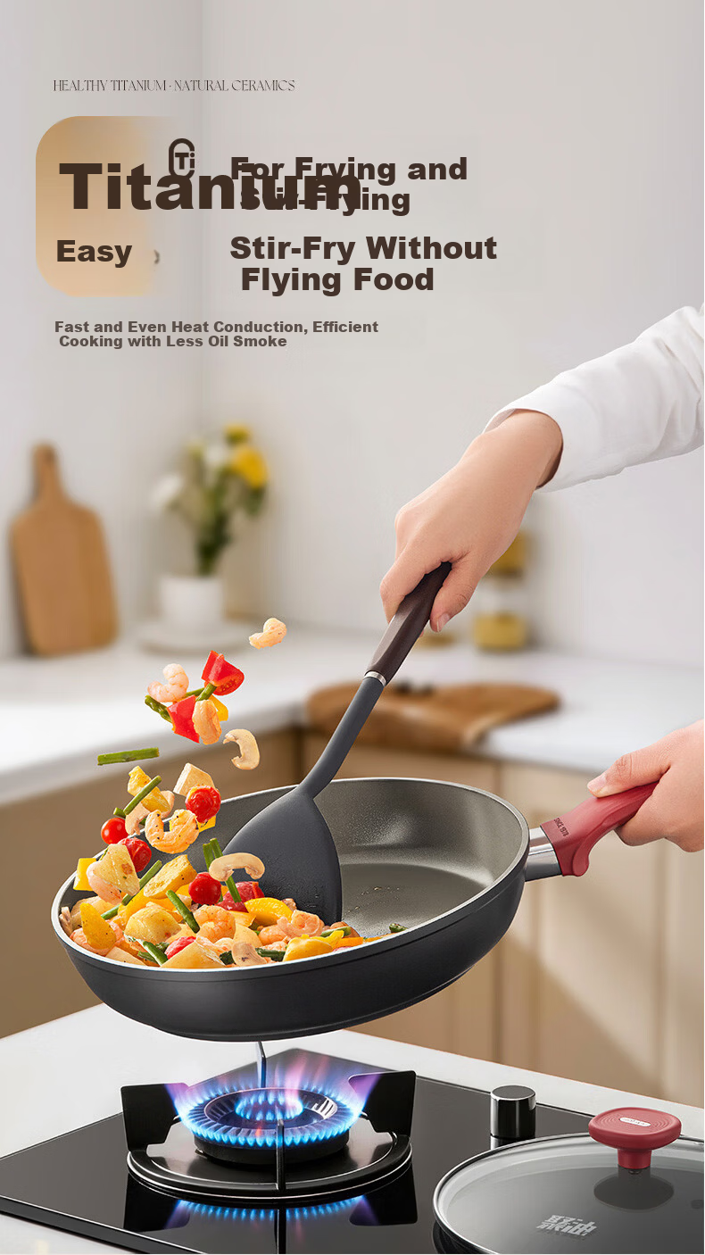 ASD Flat Frying Pan Non-stick Titanium Ceramic Coating 26cm Steak Egg Cooking Pan Compatible with Induction Cooker J1WJ 12