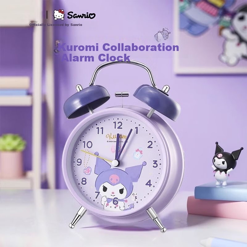 KUROMI Sanrio KUROMI Children's Metal Alarm Clock Student Wake-Up Toy Birthday Gift for Boys and Girls