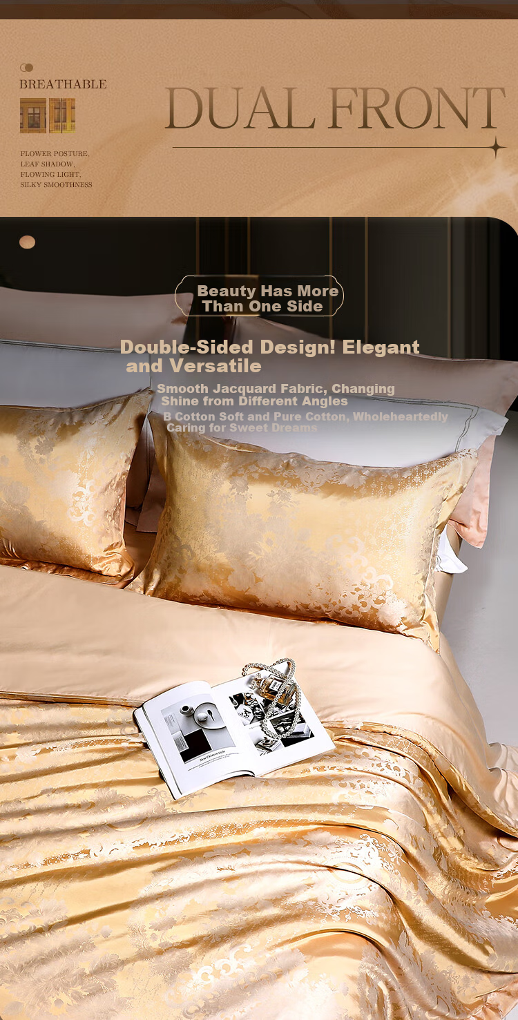 FUANNA Four-Piece Bedding Set, Luxurious Jacquard Four-Piece Bedding Set, Elegant Bedsheet And Duvet Cover, 203*229cm, Light Blue 6