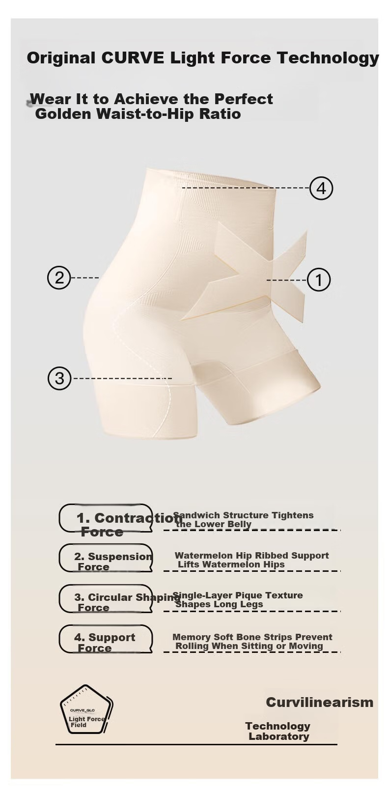 Curvilism [Victoria Song Style] Cloud Waist-Slimming Hip-Lifting Pants for Women Shaping Waist High-Waist Leggings Nude Color Size L 2
