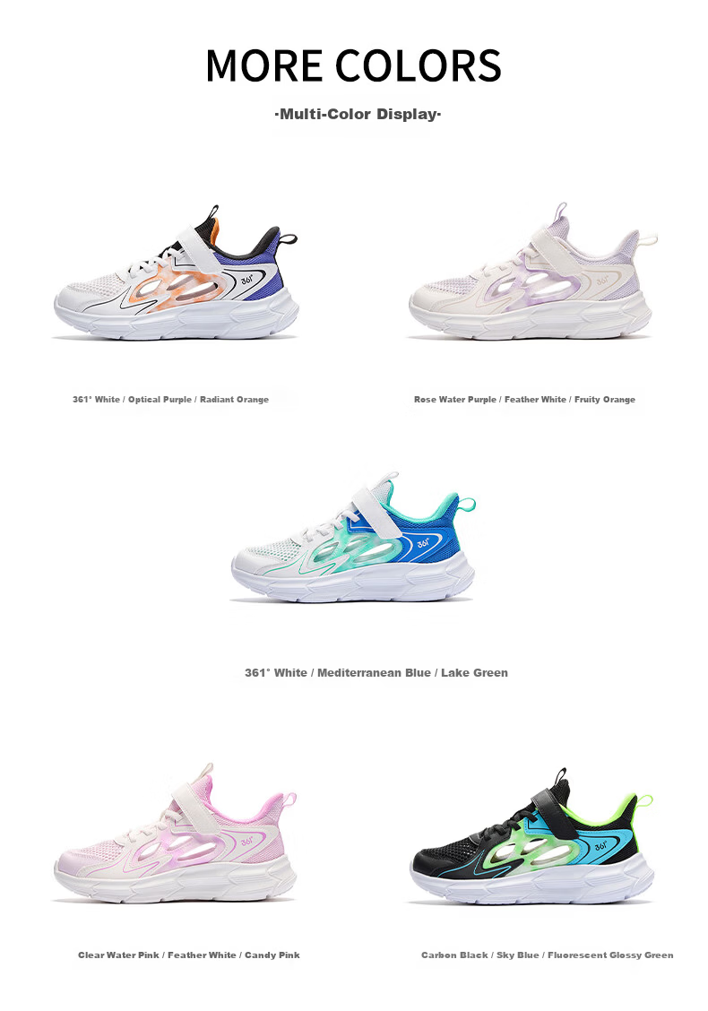 361° Kids Sports Shoes Summer 26 Boys Girls Lightweight Breathable School Running Shoes White Size 39 24