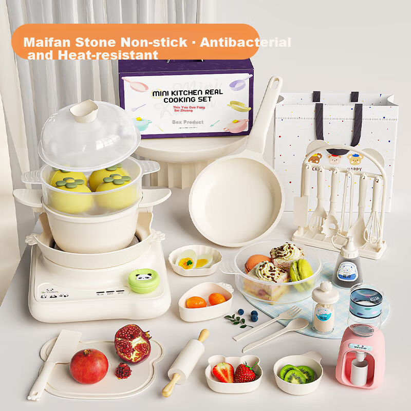 Lixiang Mini Kitchen Real Cooking Set Maifan Stone Cookware Kids Boys Girls Birthday Cooking Toy