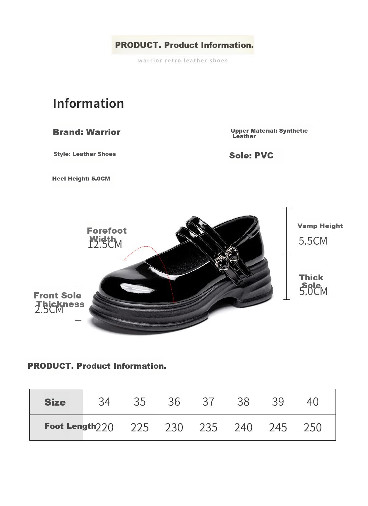 Warrior Mary Jane Women's Shoes New Spring Thick Sole French Style Loafers Versatile School Style Black JK Leather Shoes Black 39 4