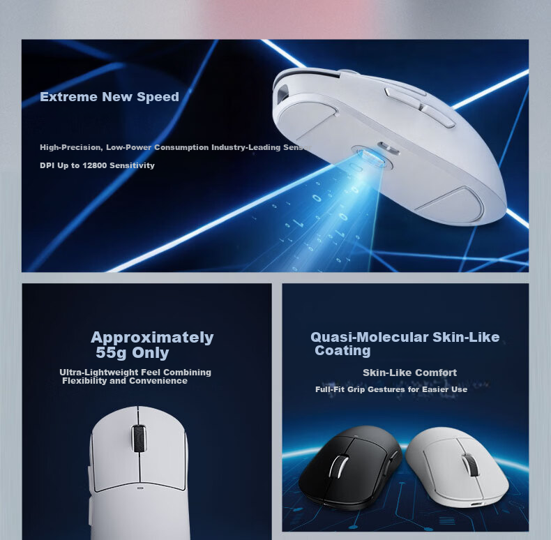 Founder Tri-Mode Gaming Mouse Wired/2.4G/Bluetooth 60G Ultra-Lightweight Feel Small to Medium Hand S205 Esports Chip All-Purpose Gaming Office Mouse G980 Pure White 2