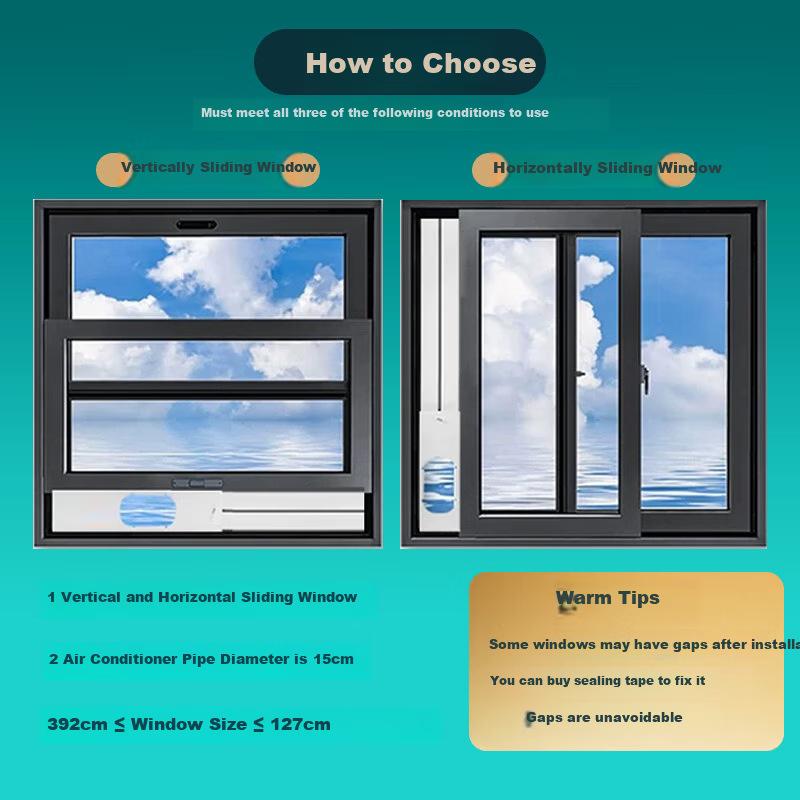 Shuangwei Portable Air Conditioner Window Panel Adjustable Exhaust Duct Bracket 0.95-1.3m Telescopic Single Hole KT-Window Panel 1.3m 3