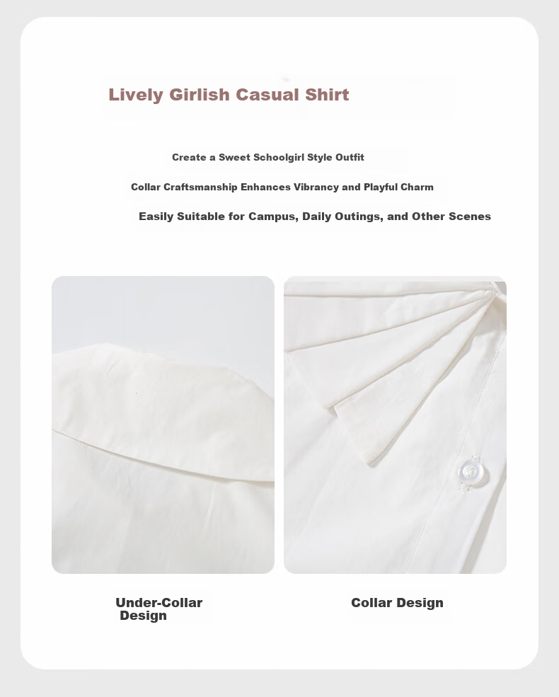 Romon Kids French Style Ruffle Collar Shirt Girls Spring Autumn New White Versatile Shirt White 110 2