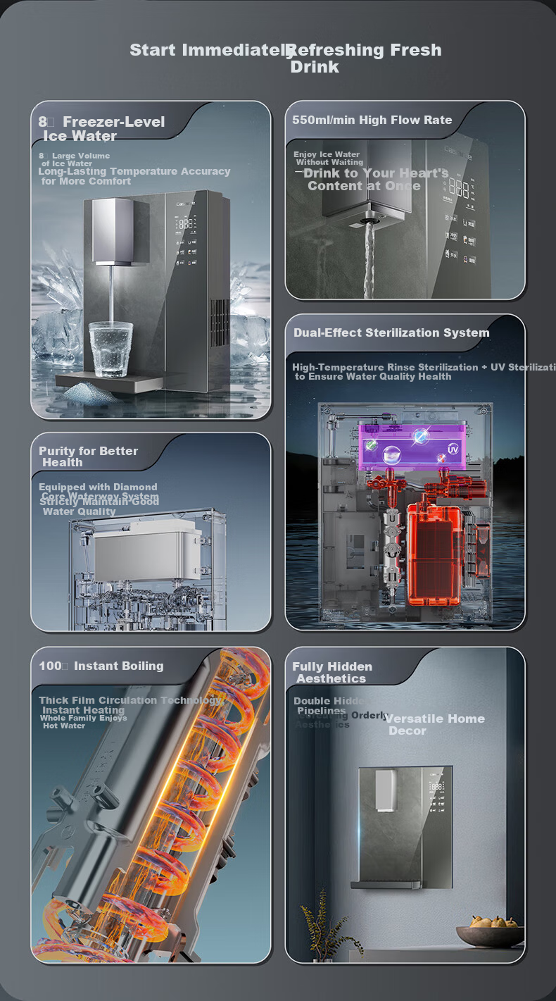 Casarte Wall-Mounted Pipeline Machine Zhijing Golden Steel Core Hot and Cold Household Dining Cabinet Water Dispenser Main Pipeline Stainless Steel 0 Silicone Odorless High Flow 8°C Ice Water Purifier 5